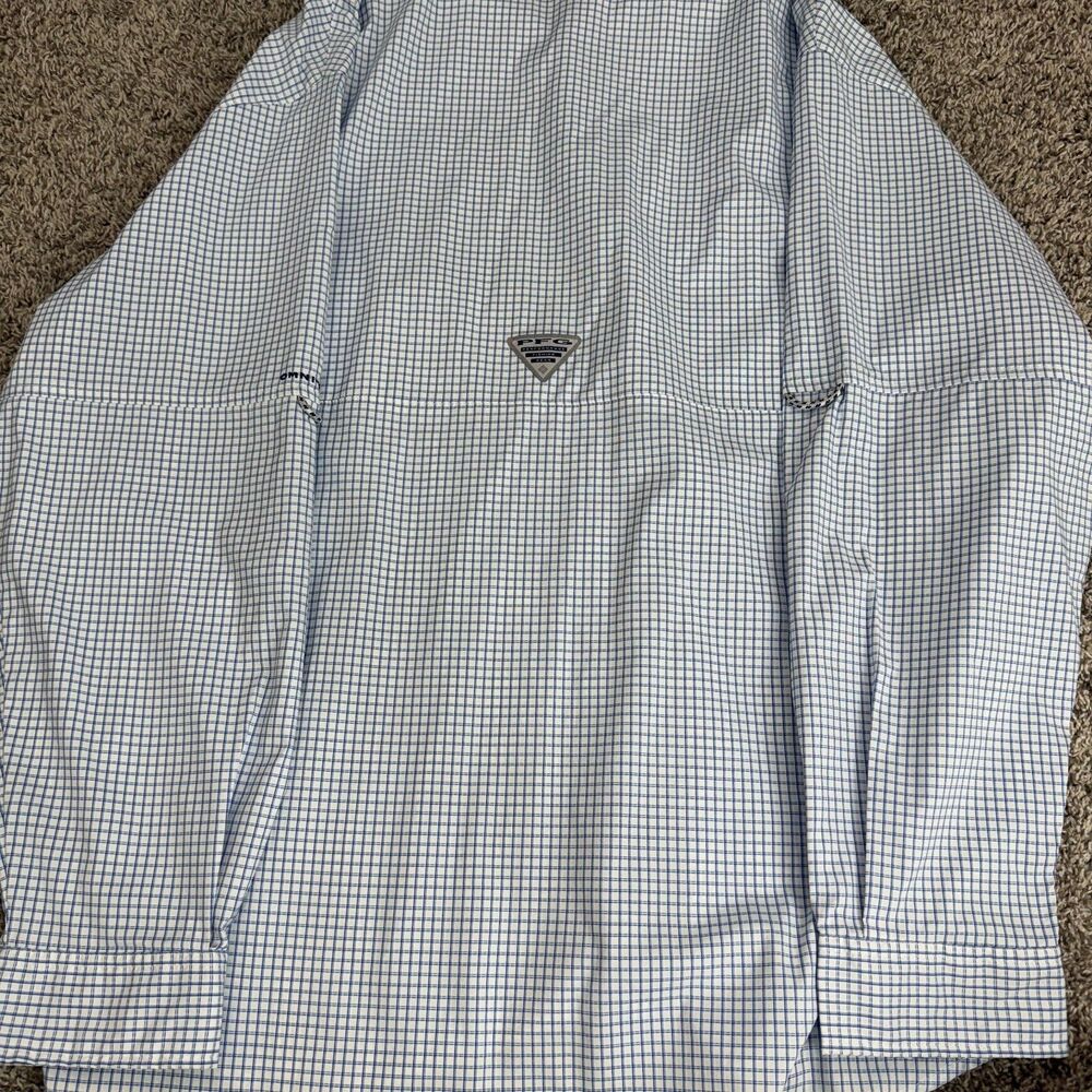 Columbia PFG Super Tamiami Shirt Mens XXL Blue Plaid Fishing Vented Long Sleeve - Picture 11 of 11